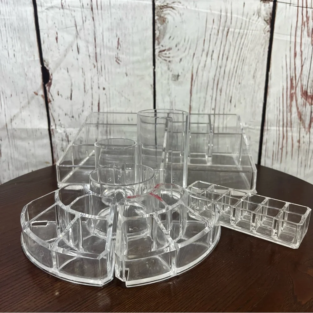 Clear Thick Acrylic Makeup Organizer lot of 5 - Multi-Compartment